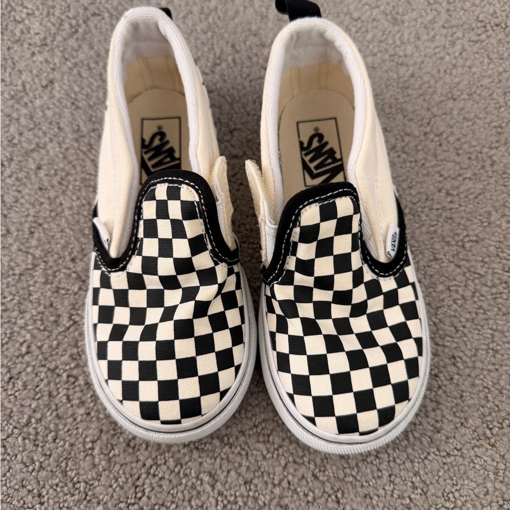 Vans Kids Checkered Slip-On Sneakers - Black and Cream